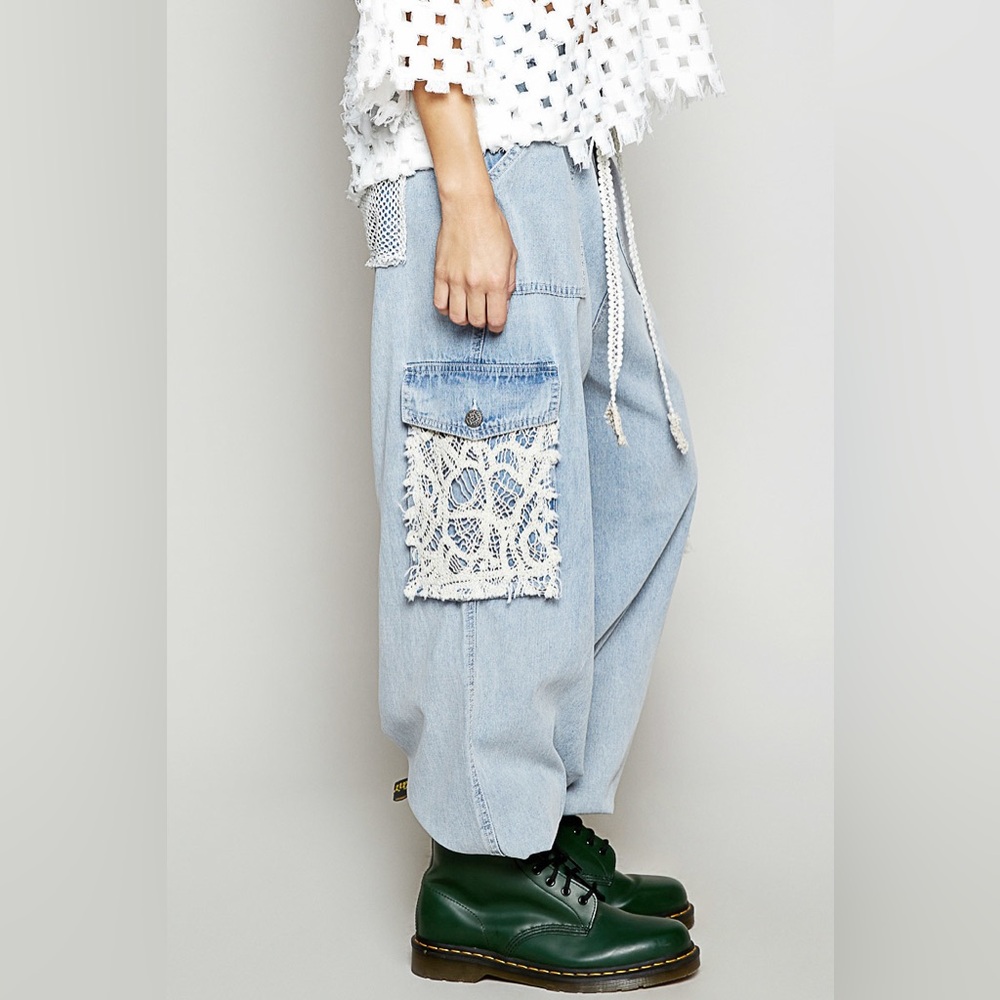 NWT POL Denim Patchwork Crochet Pocket Jogger Style Jeans Joggers Pants - Picture 12 of 15